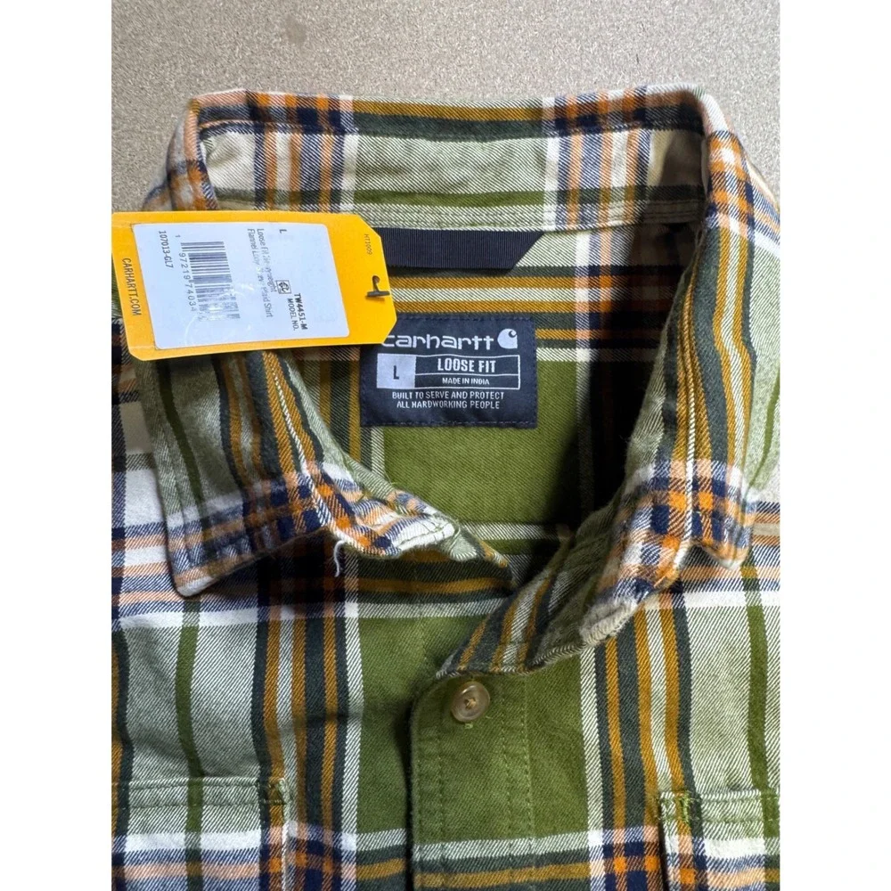 Carhartt Men Loose Fit‎ Plaid Flannel Long Sleeve Button Up Shirt Large NWT $89